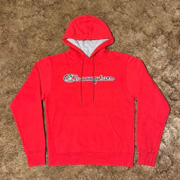 Champion Spellout Flag Logo Hoodie Red Small - Picture 1 of 7